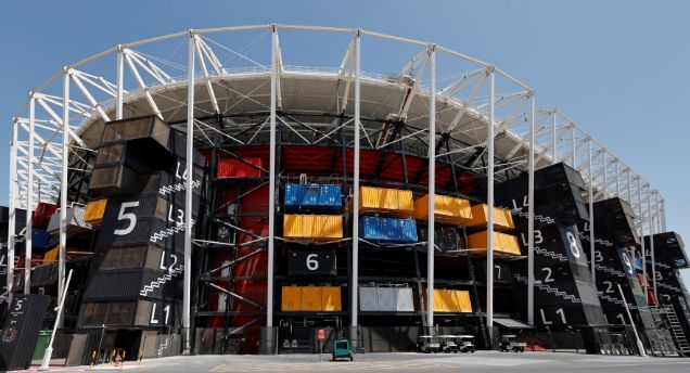 Football arena completely built of freight containers in the centre of Doha